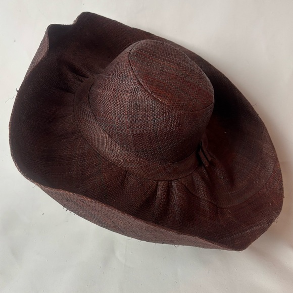 Madagascar Raffia Woven Straw Extra Wide Brim Beach Hat Flip Brim Red Brown - Picture 3 of 8